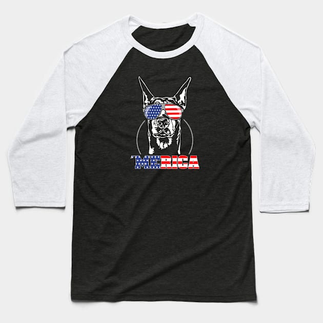 Proud Doberman Pinscher American Flag Merica Baseball T-Shirt by wilsigns